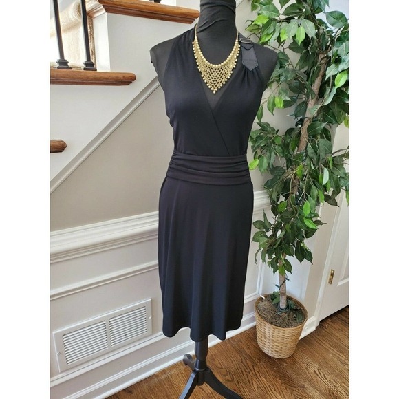 Laundry Women's Solid Black Rayon Halter V-Neck Knee Length Dress Size 4 - Picture 12 of 12
